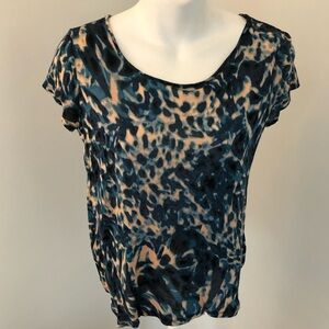 Kensie Teal/Blue/Peach Animal Print Top